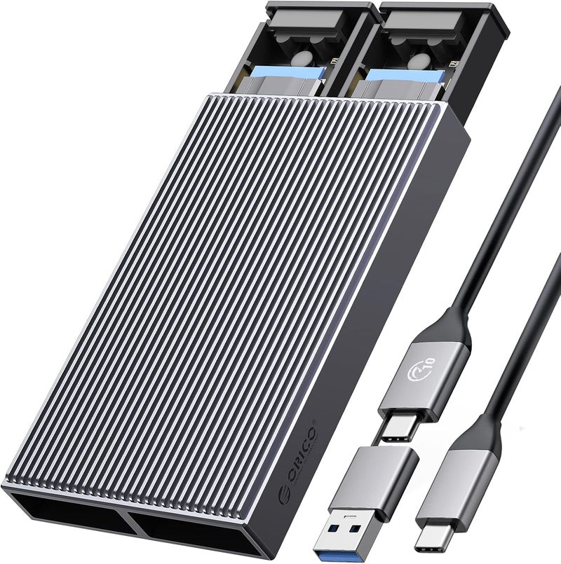 Orico حاوية SSD مزدوجة M.2 NVMe، محول USB C إلى M2 لمفتاح M PCIe 2230/2242/2260/2280 SSDs، تركيب بدون أدوات، قارئ SSD من الألمنيوم يدعم Trim و UASP حتى 2x4TB-BM2-2N - Image 1
